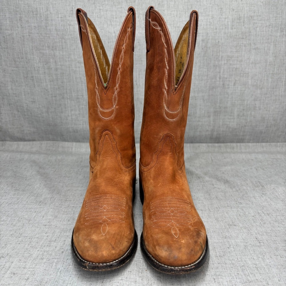 Tony Lama Cowboy Western Boots Tan Brown Leather Roper Women's Size 7B - Picture 3 of 9